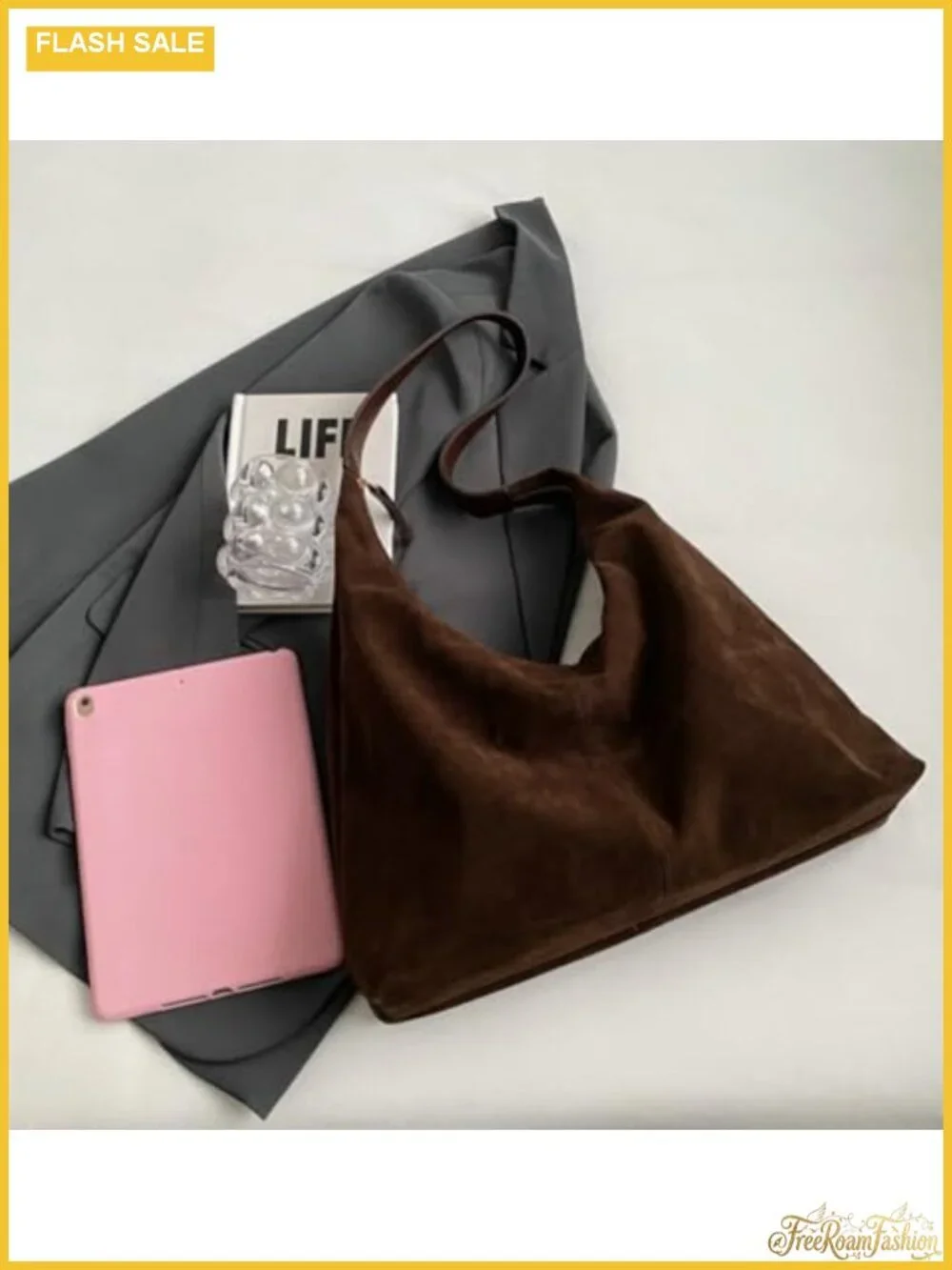 Faux Suede Tote Hobo Bag Women Shoulder Purse Crescent Handbag